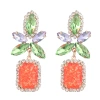 Fashionable colored diamond alloy diamond-encrusted floral square earrings, geometric earrings, trendy girls' European and American earrings Cxzs details Picture